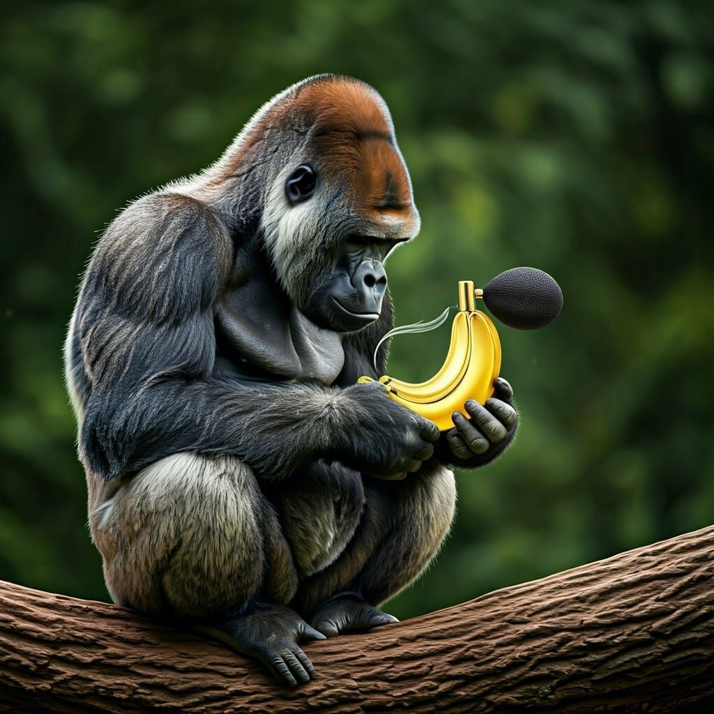 Gorilla's Surreal Encounter with Banana Perfume