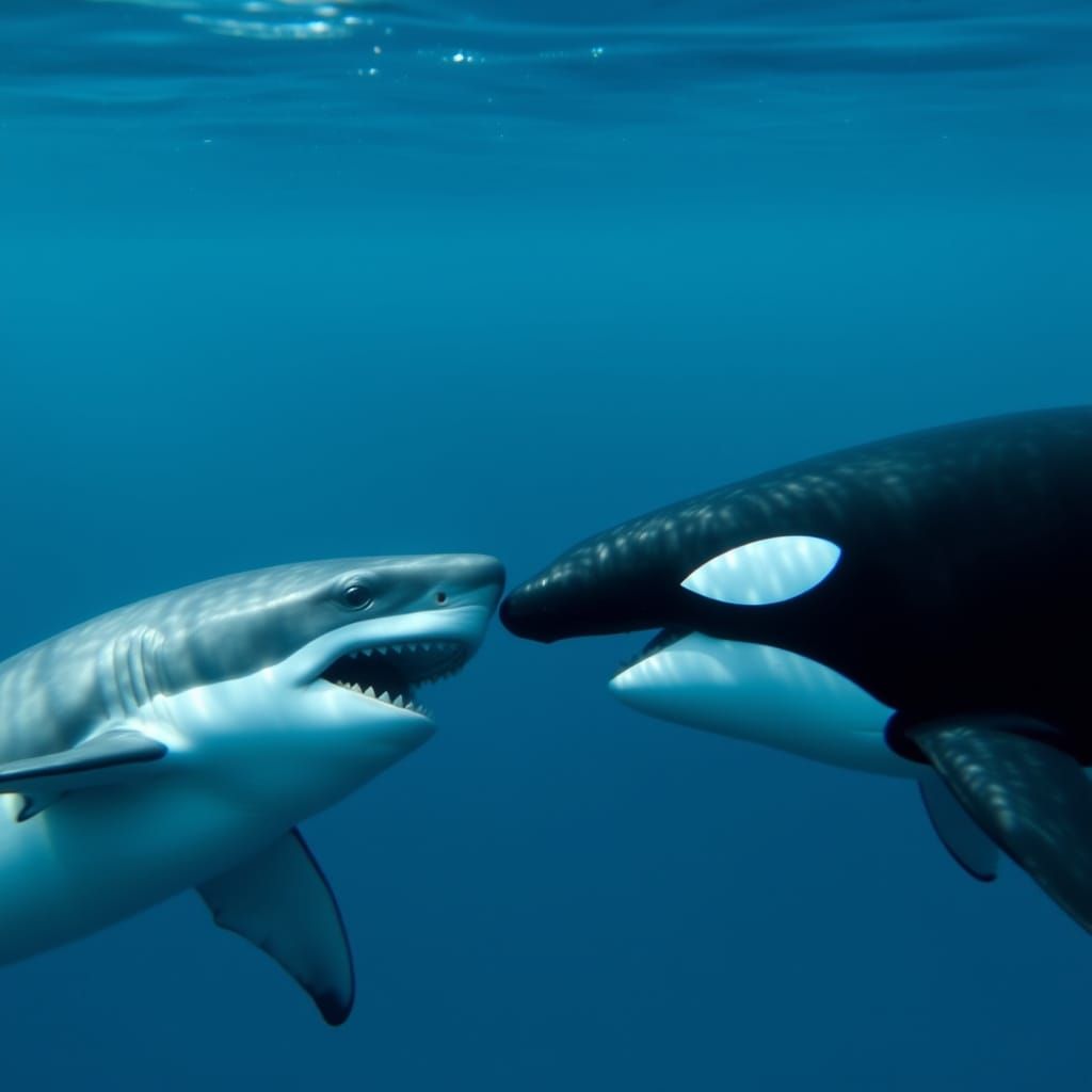 Orca vs. Great White Shark Under the Sea