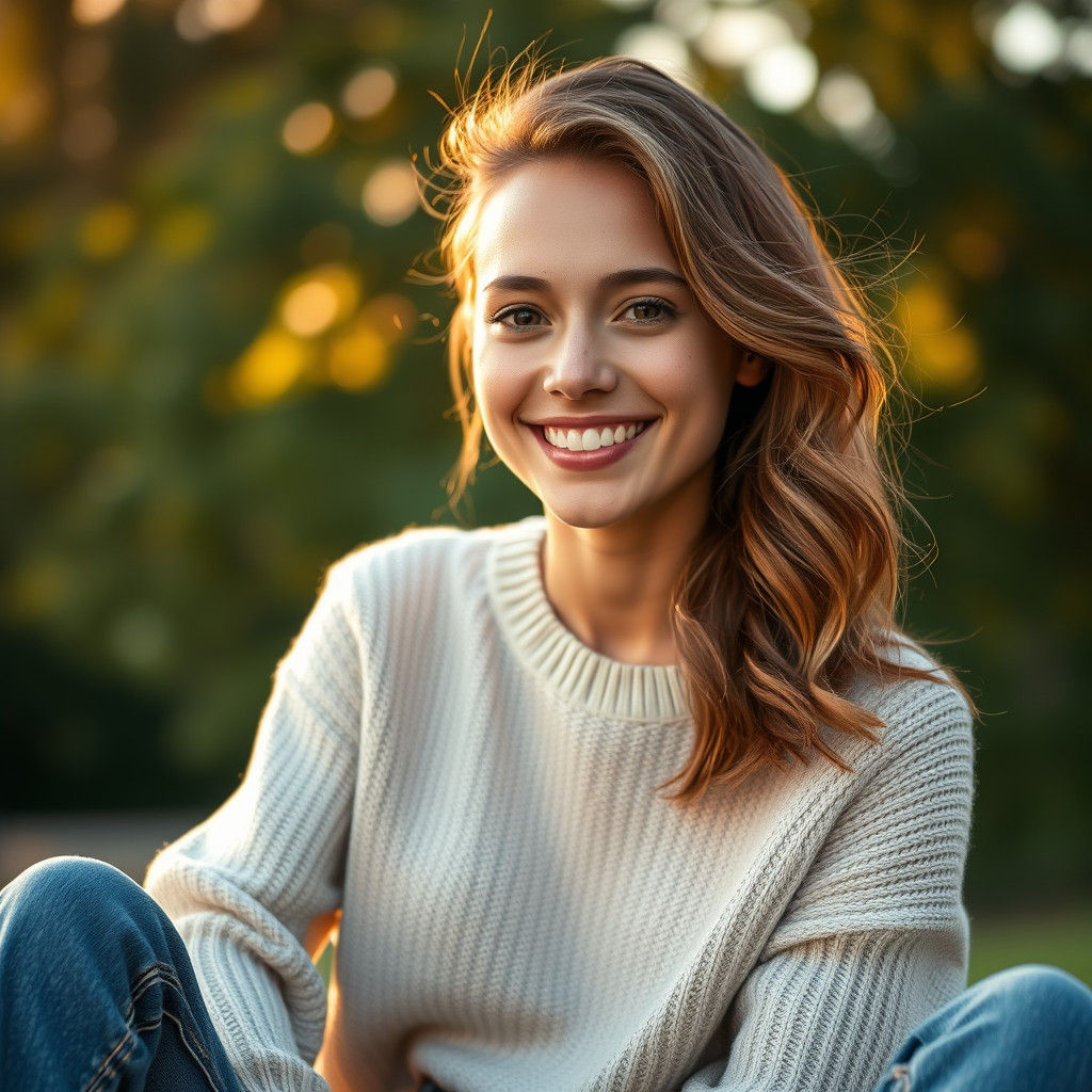 Golden Hour Portrait of a Smiling Young Woman