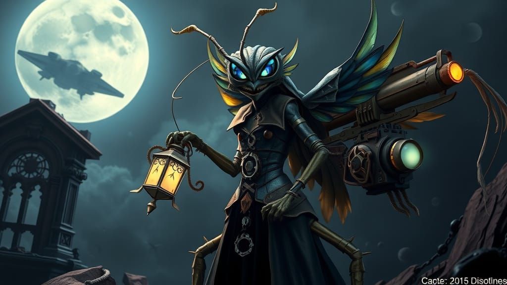 Gothic Space Harbinger Mantis-Owl Emerges from Ruin