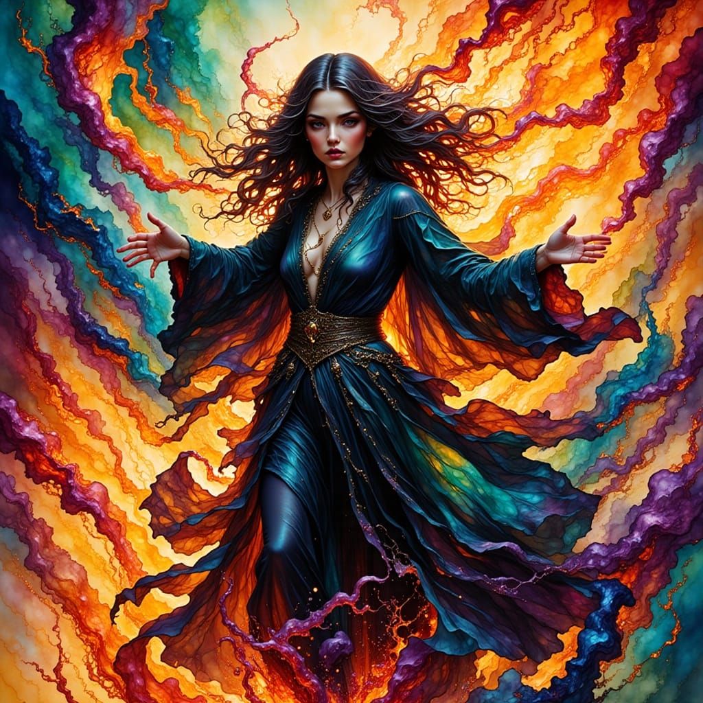 Furious Witch Engulfed in Fiery Explosion