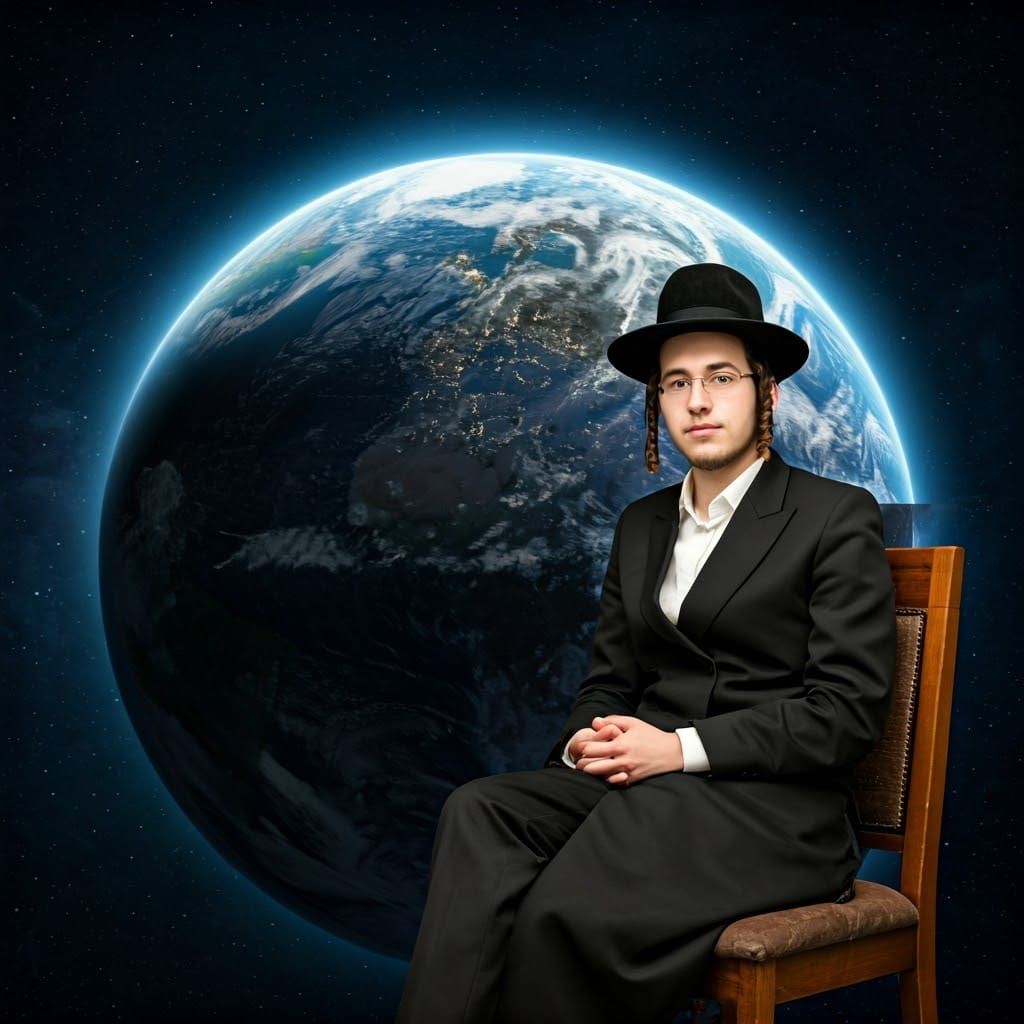Orthodox Jewish Man with Earth Backdrop, Portrait Photograph...