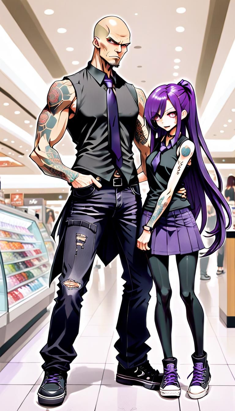 Anime Style: Man and Woman in Mall