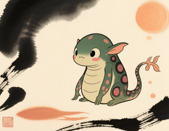 Adorable Baby Kappa in Sumi-e Style