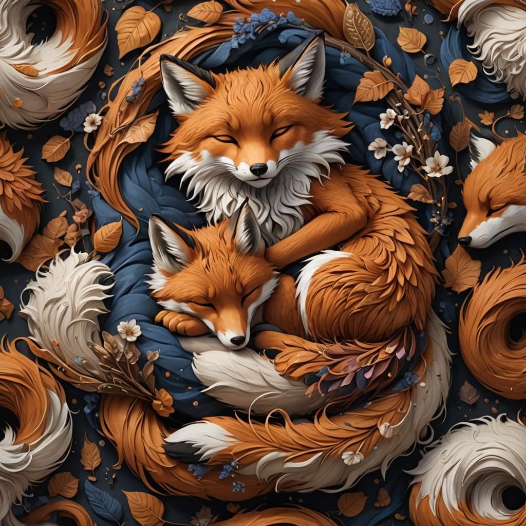 Fox Girl Sleeping with Fluffy Tail