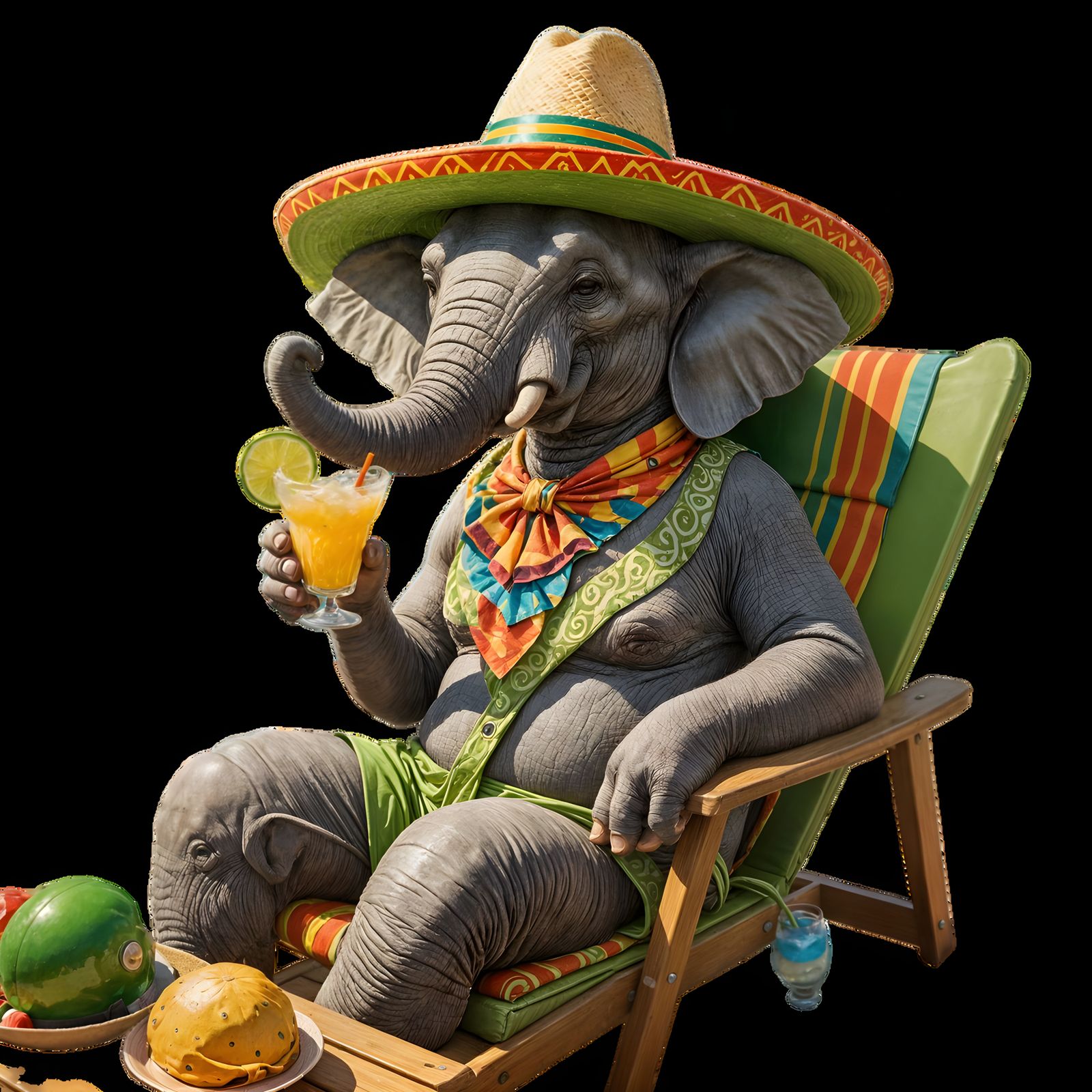 Elephant Vacation: Sombrero, Speedo, and Margarita