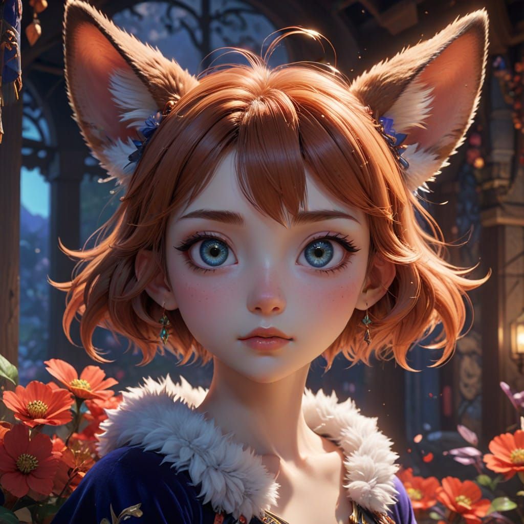 Breathtaking Anime Portrait with Velvety Fur and Soft Lighti...