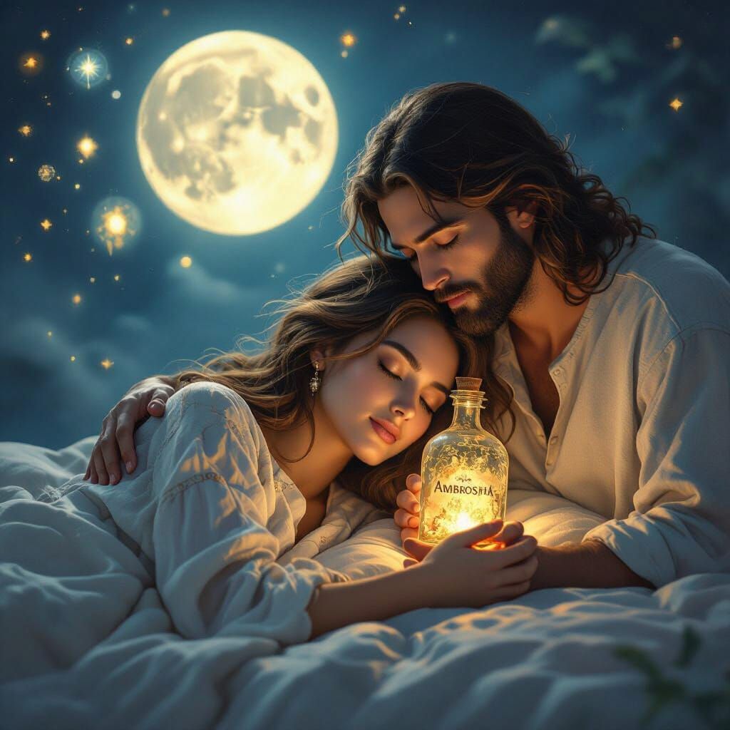 Dreamy Ambrosia: Woman, Yeshua, and Ethereal Glow