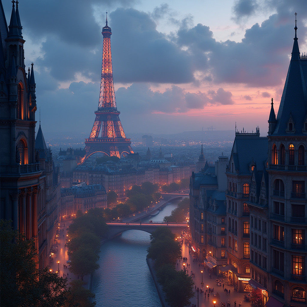 Parisian Cityscape at Dusk: Fantasy Concept Art