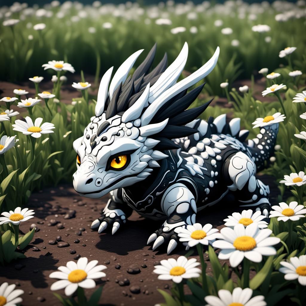 Chibi Phoenixsaurian in a Field of Flowers