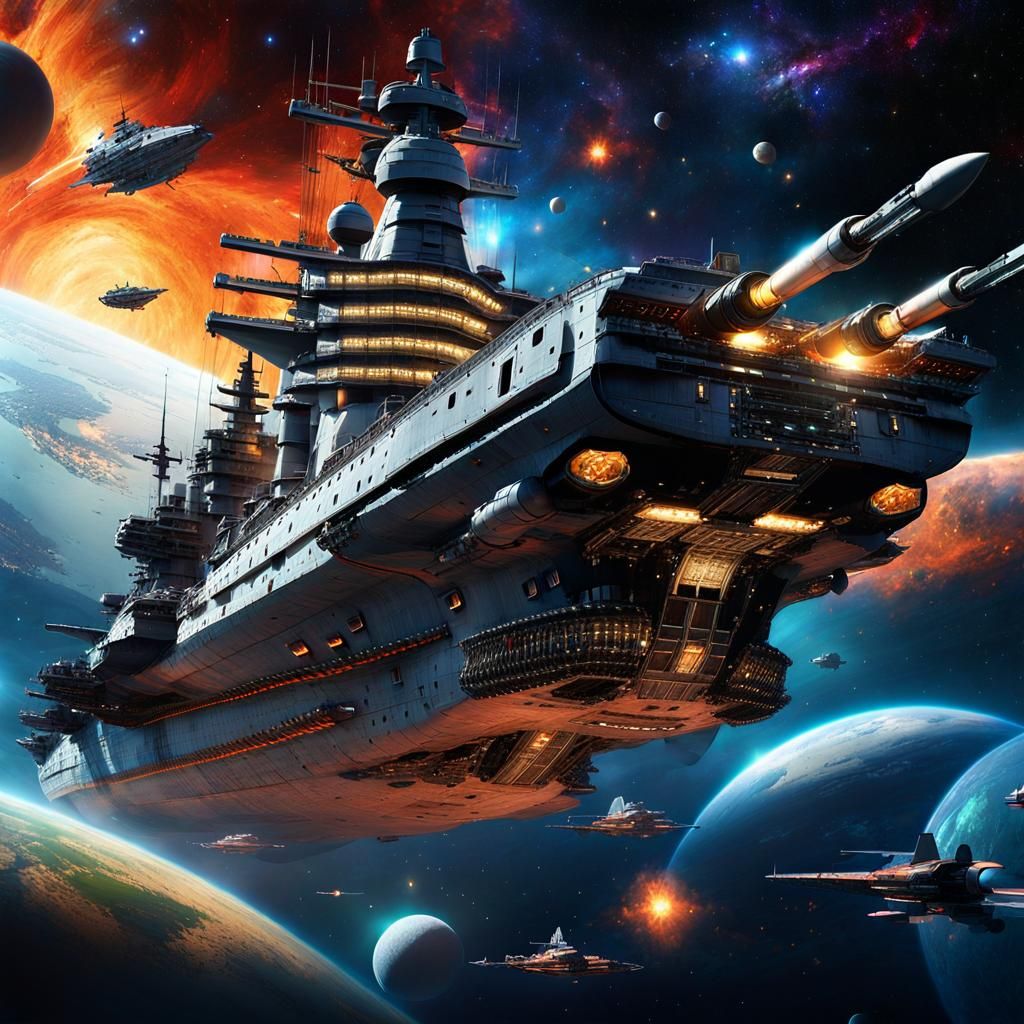 Battleship Soars Through a Cinematic Spacescape