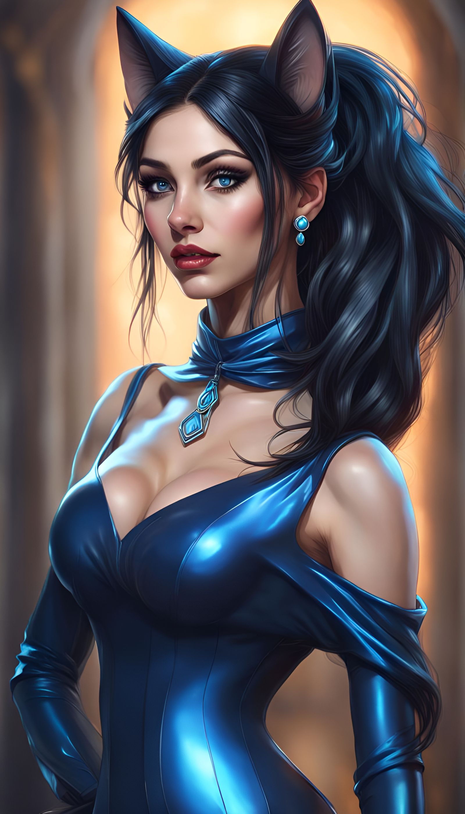 Anthro Wolf in Latex Dress, Art Nouveau Style