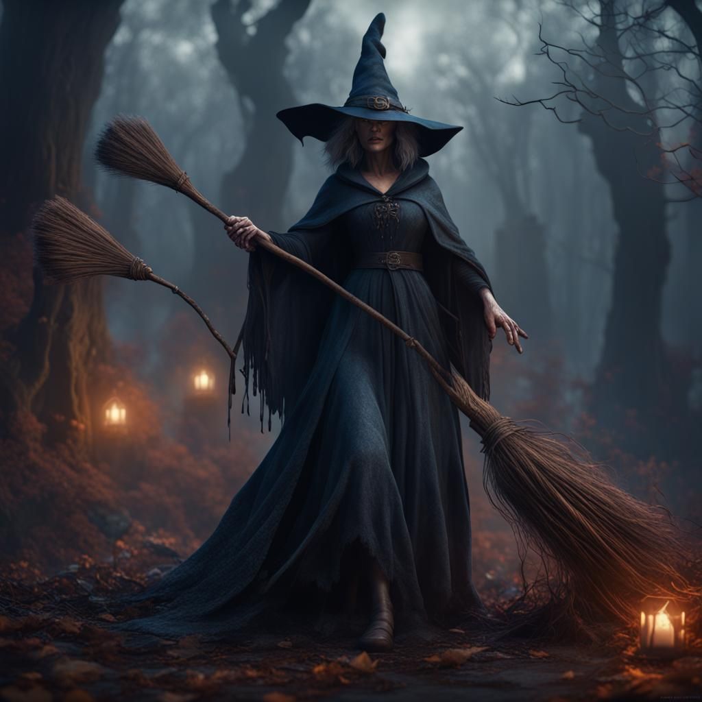 Scary Witches and Ghosts in Haunted Scene