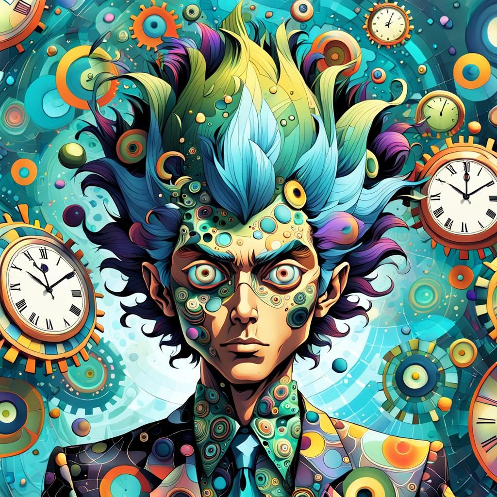 Surreal Fractal Portrait of a Man with Mismatched Eyes