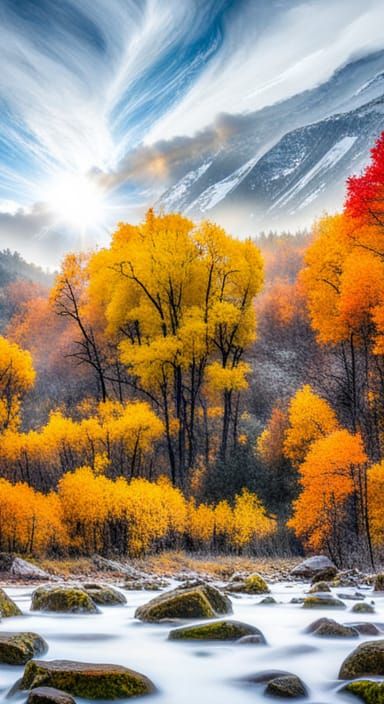 Autumn Oak Forest Bathed in Divine Light