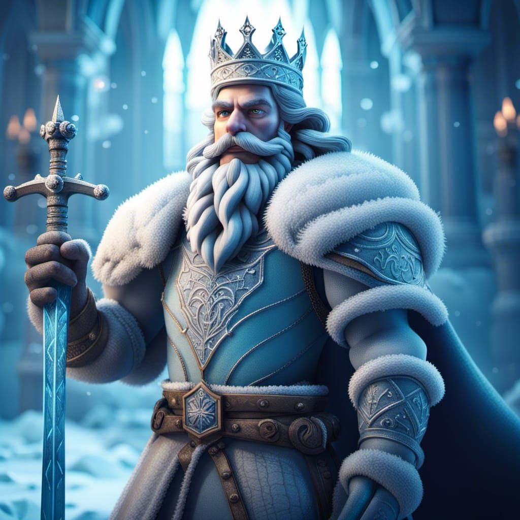Mighty Snow King Portrait with Ice Sword