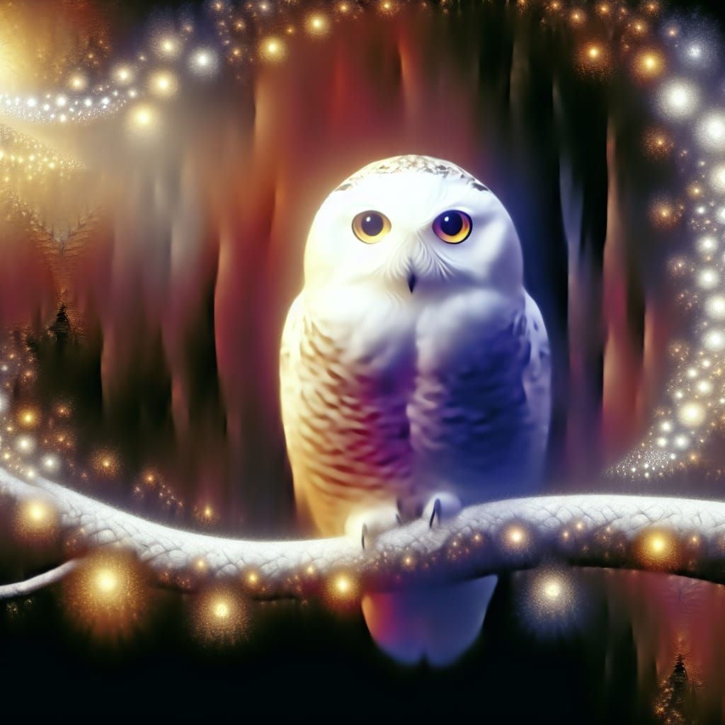 Adorable snowy owl perched on a tree branch, showcasing hype...