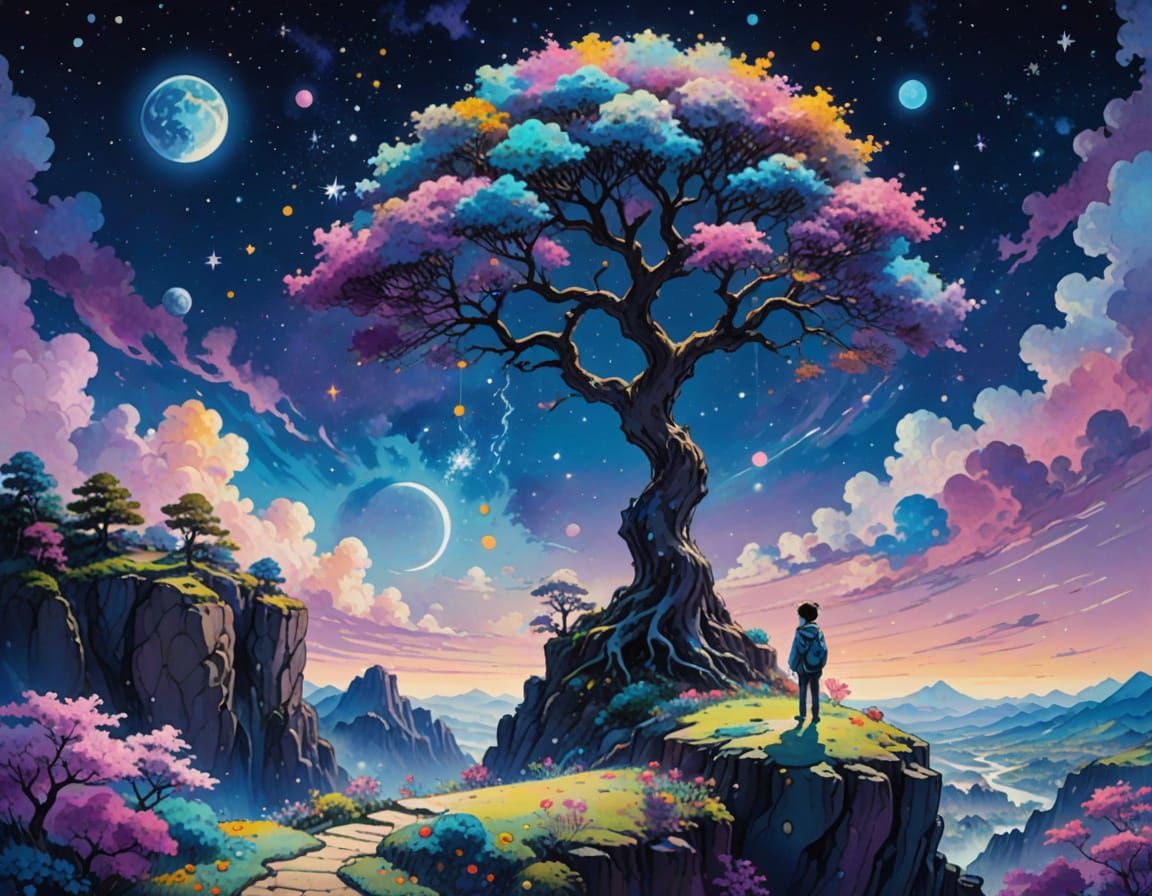 Chibi Character in Takashi Murakami Style Dreamscape