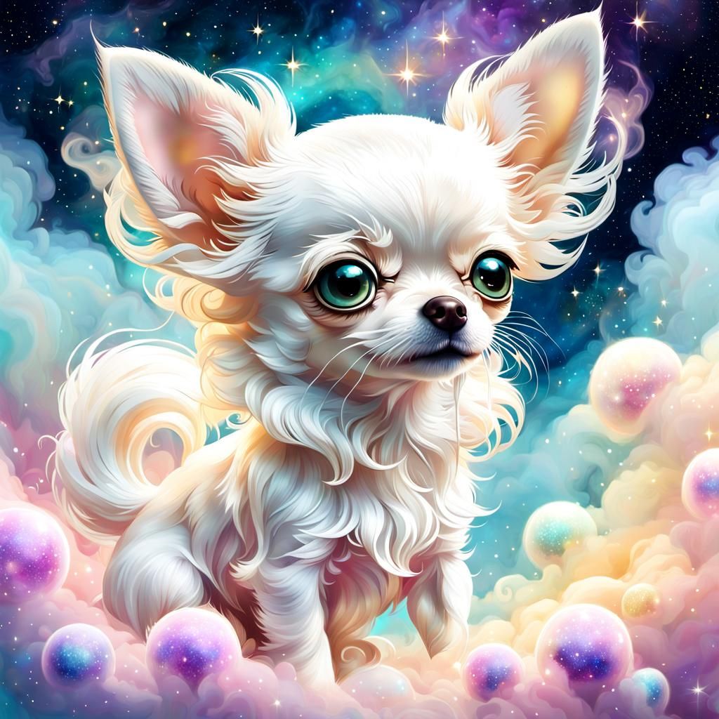 Charming Chibi Chihuahua in Glittery Mist