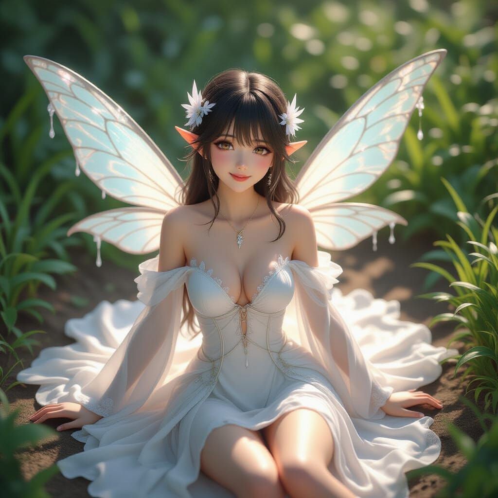 Anime Fairy with Transparent Wings, 3D Render