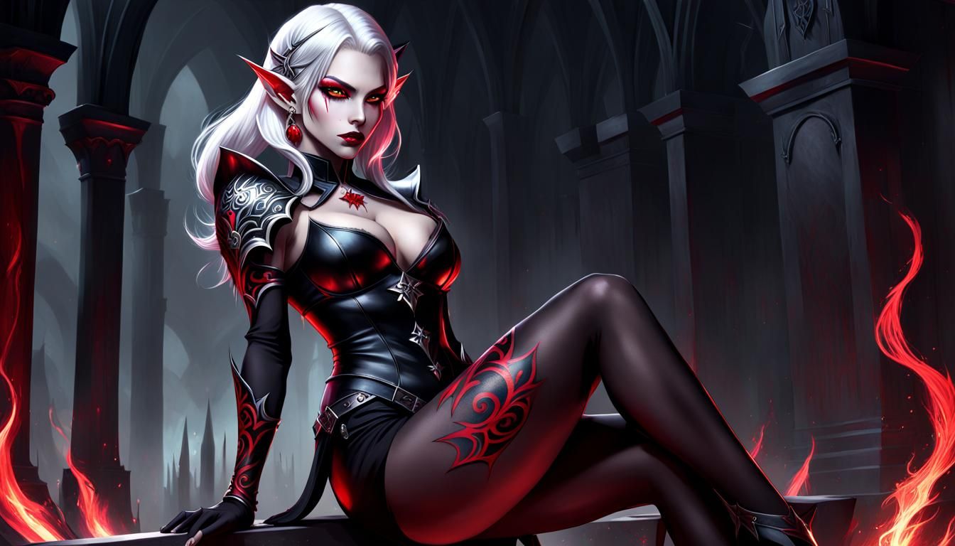 Sinister Dark Elf Death Cleric with Red Tattoos