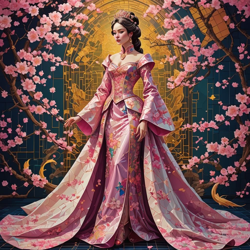 Princess in Cherry Blossom Gown: Lite Brite Pop Art