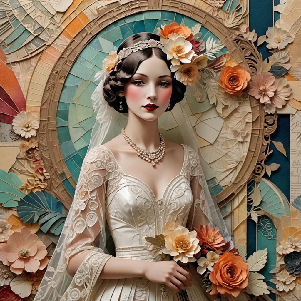 Art Deco Bride in Colorful Collage
