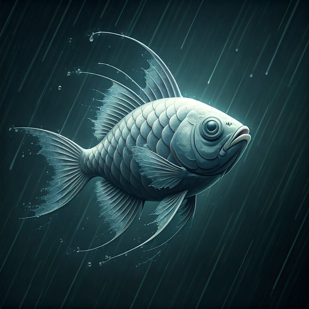 "Rainy day" rain drops form a siamese fish made entirely of water. Focus on transparency andwater texture. The siamese f...