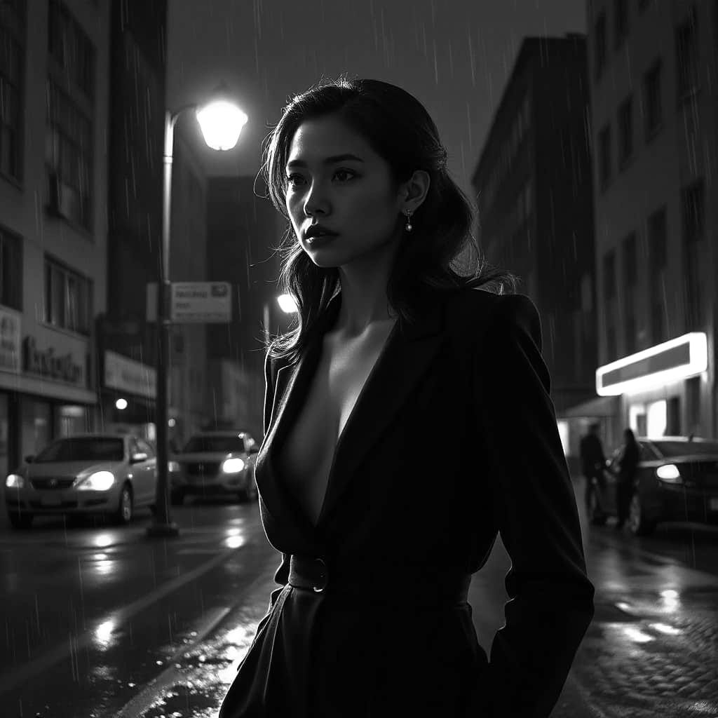 Filipina Woman in 1940s Noir Style