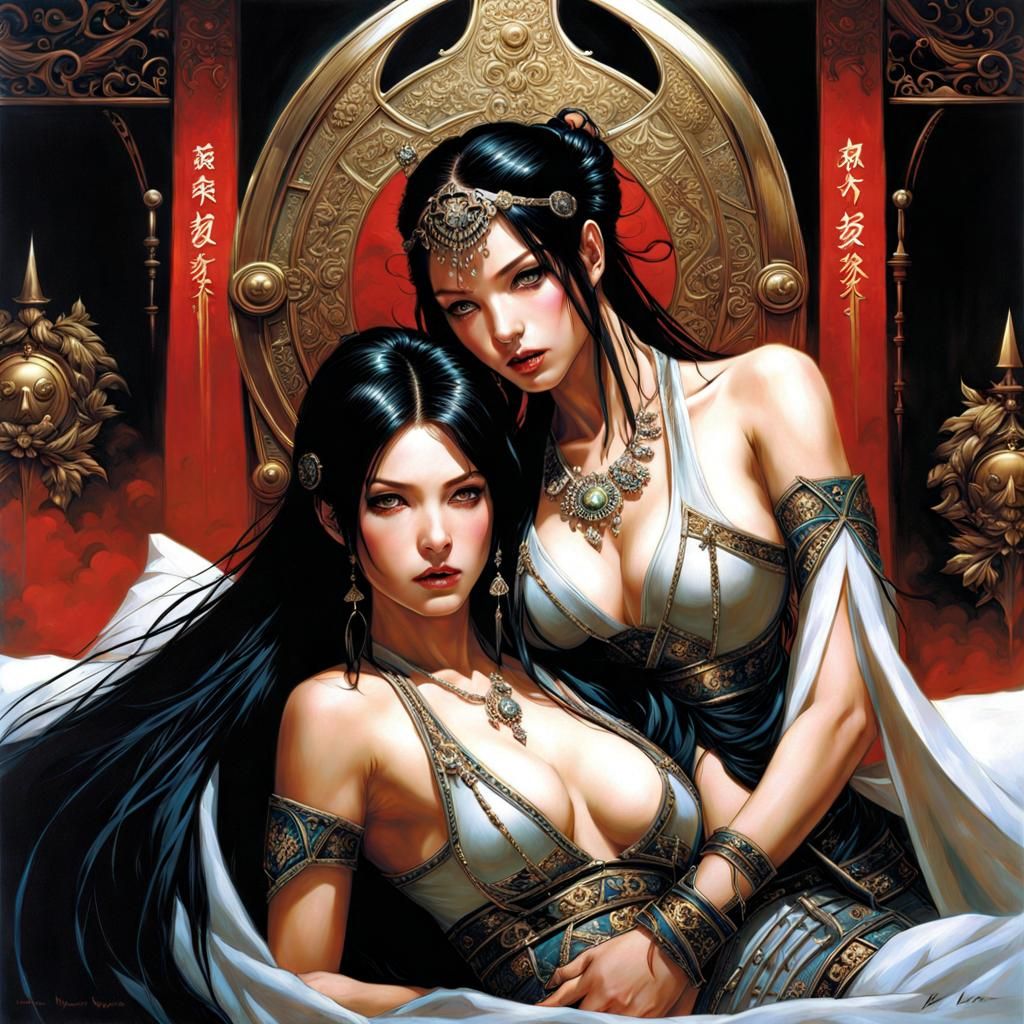 Gothic Japanese Women in Dark Fantasy Style
