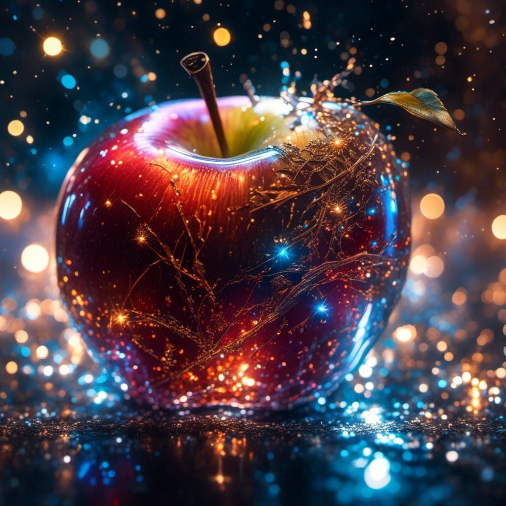 Glass Apple in a Fairytale Scene with Bokeh Lights