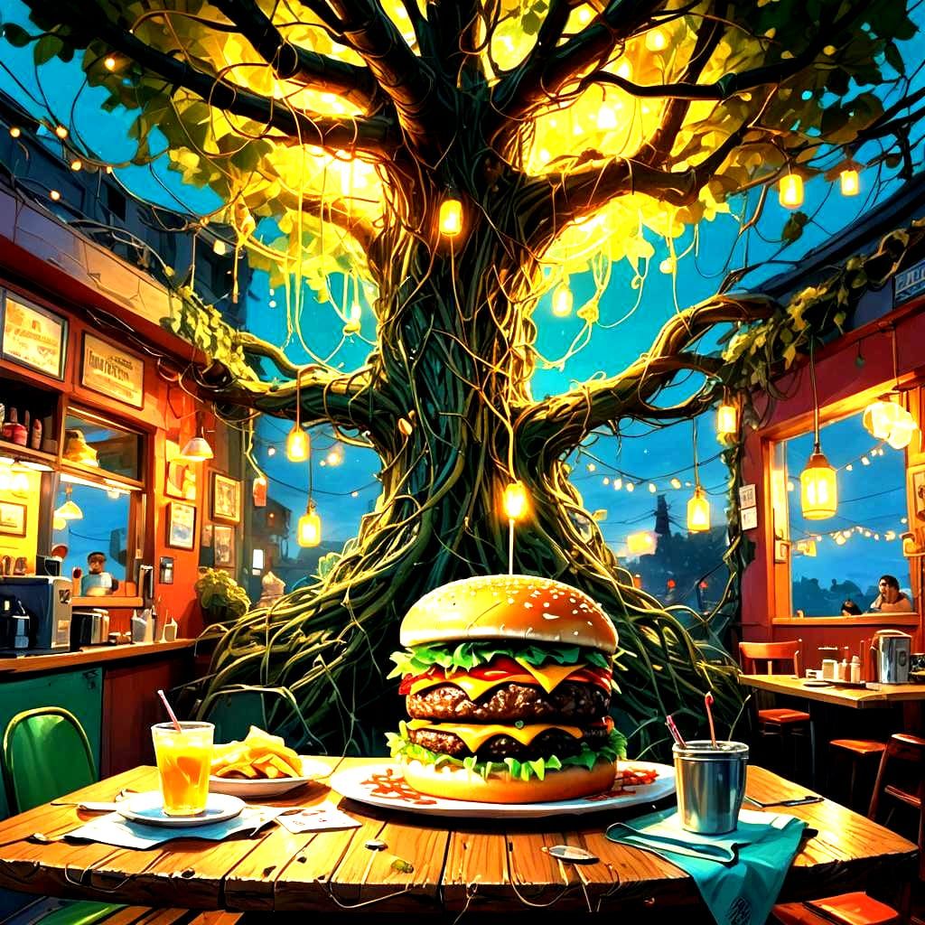 Stick Figure and Talking Tree Share a Cheeseburger
