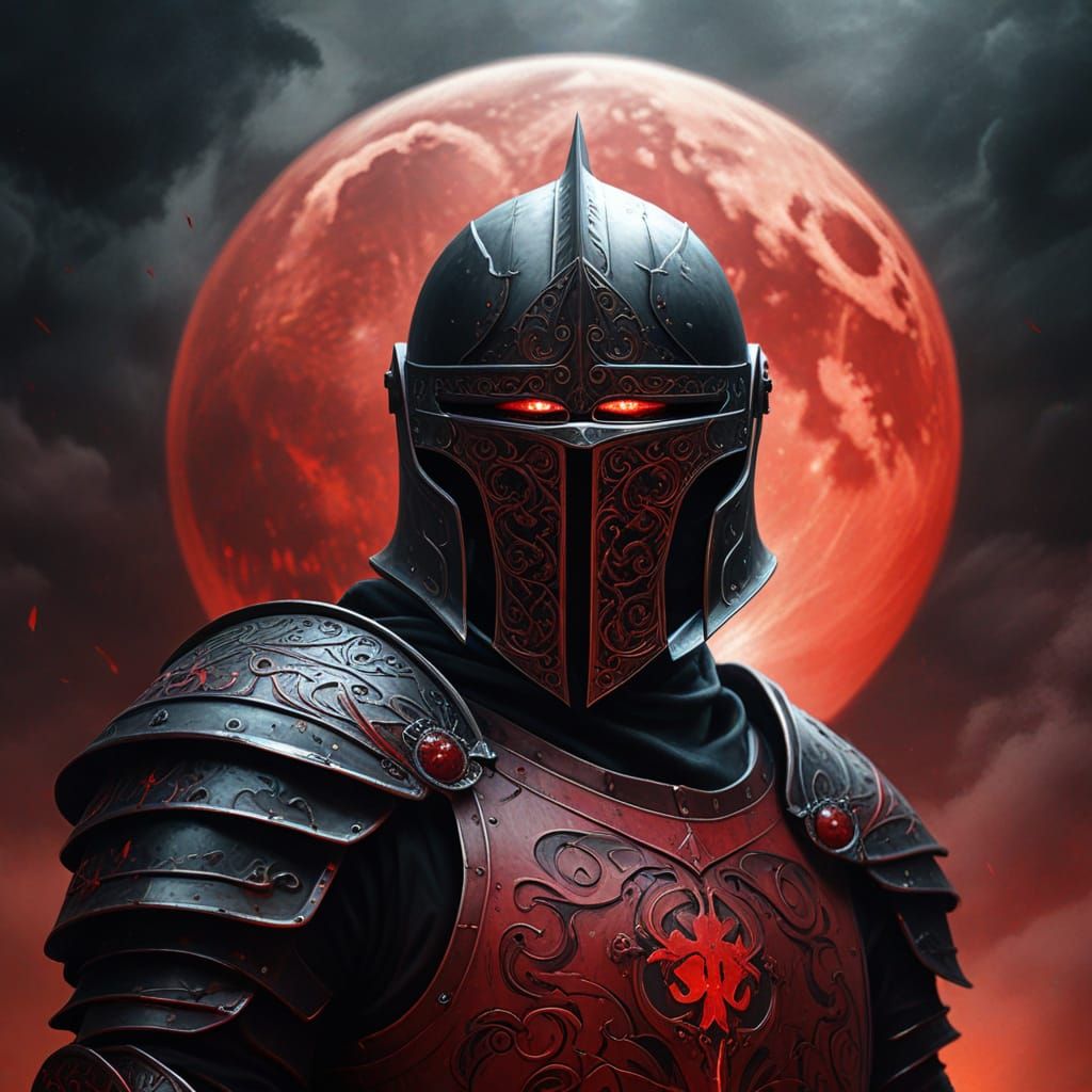 Gothic Knight Under Eerie Blood Moon