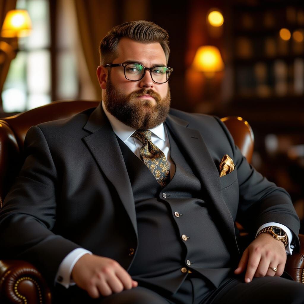 Man in Suit with Round Belly in Golden Light