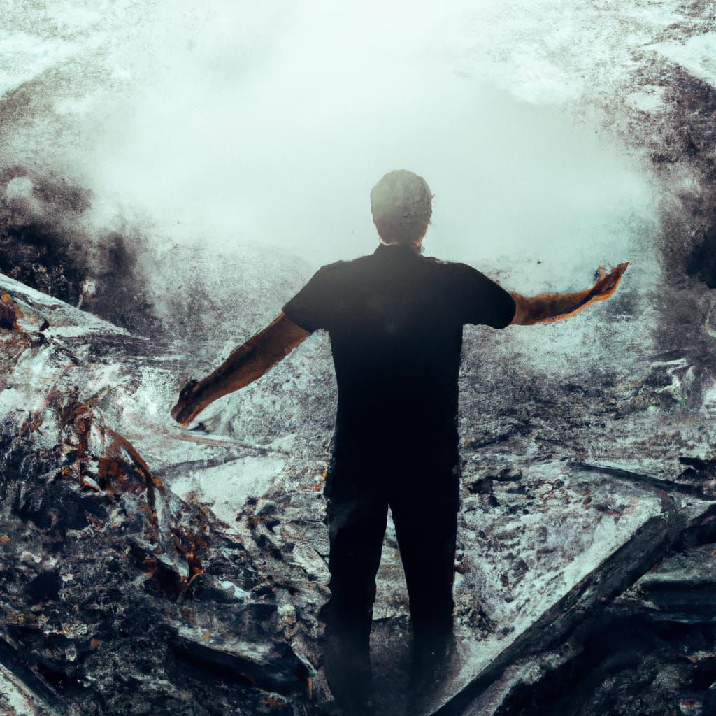 Double Exposure: Utopian World in Hands of Man