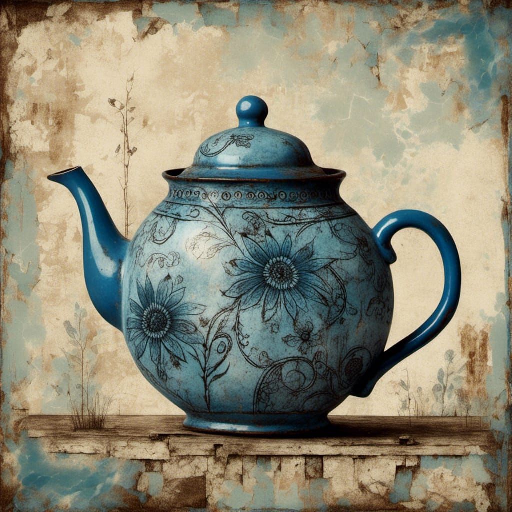 Art Brut Ceramic Teapot in China Blue