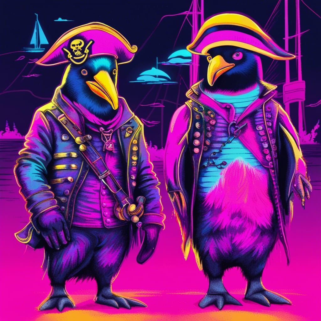 Penguin Pirates on the High Seas in Graphite Style