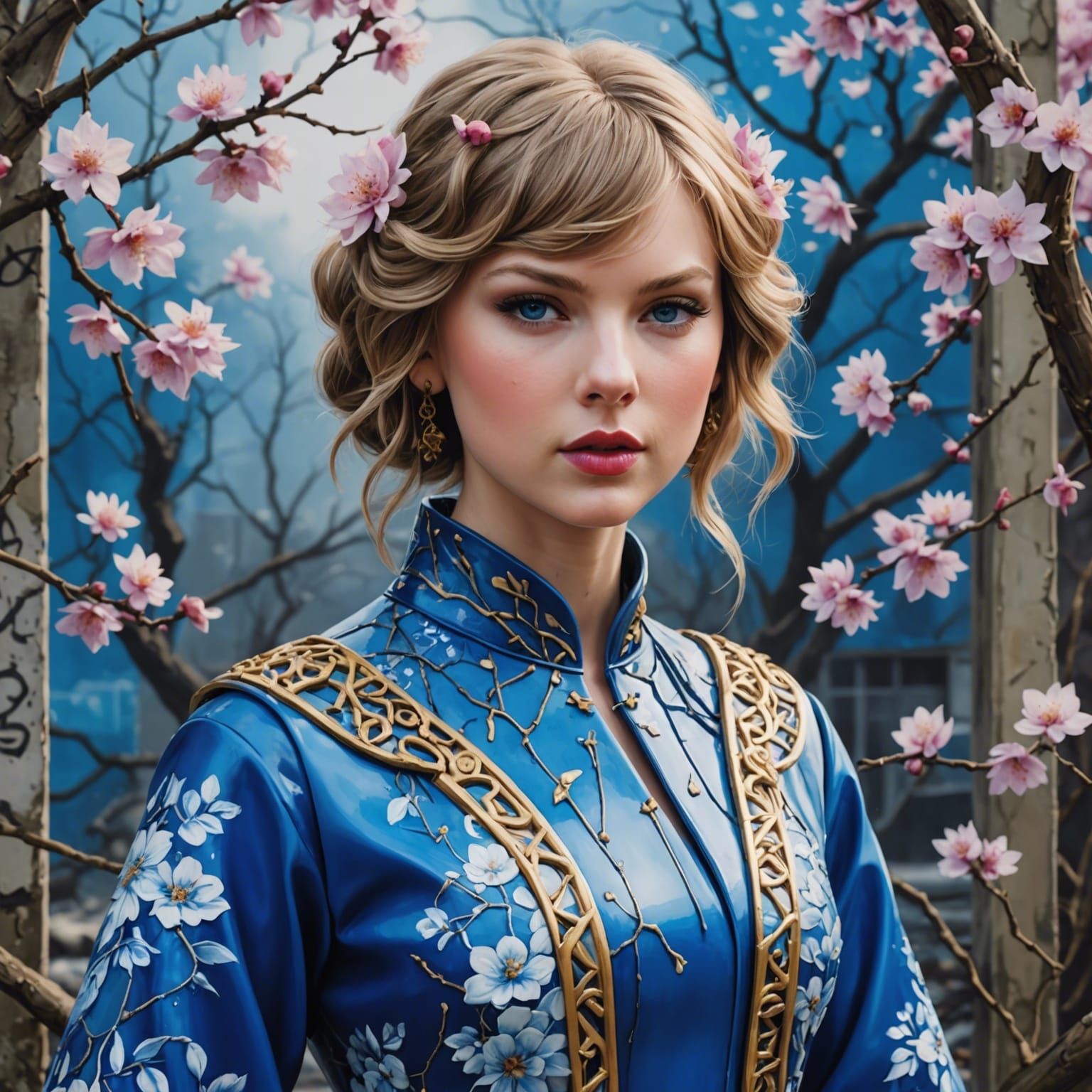 Taylor Swift as Kintsugi Doll in Post-Apocalyptic Japan