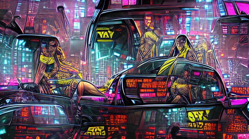 Cyberpunk Taxi Service in Neon Cityscape