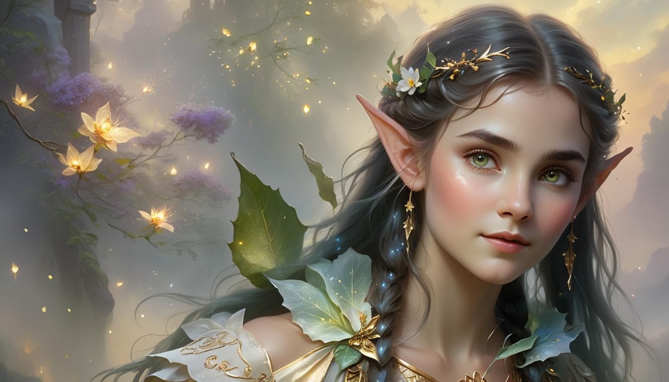 Ethereal Elf Warrior in Misty Golden Light