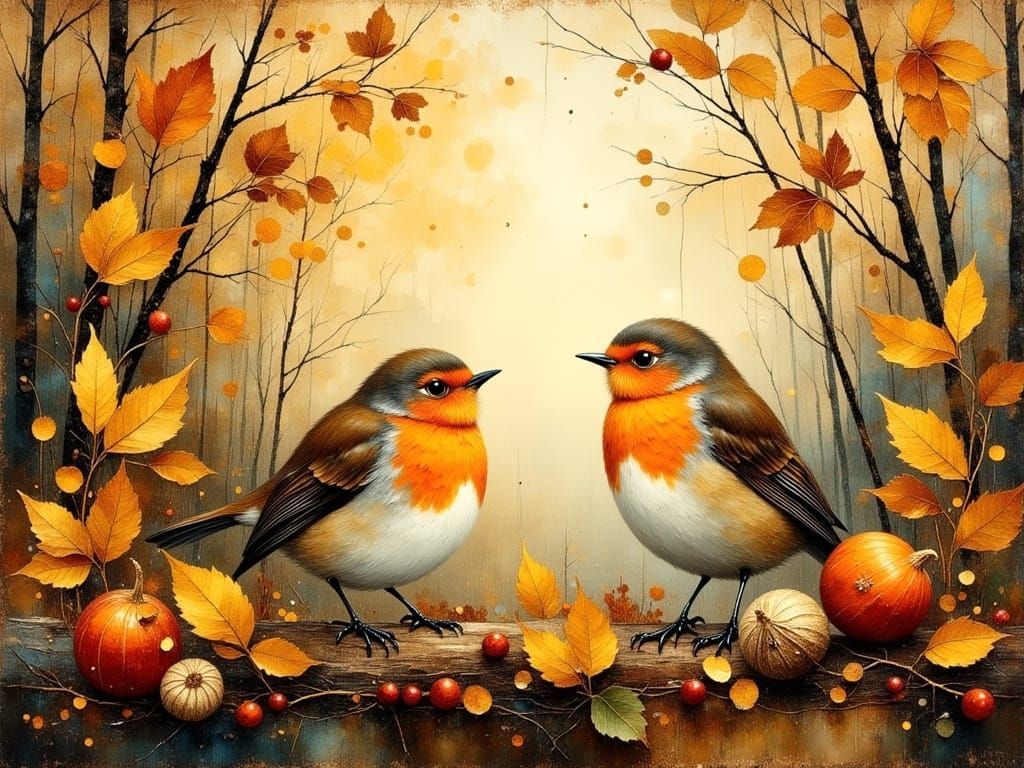 Autumnal Woodland Birds in Golden Light