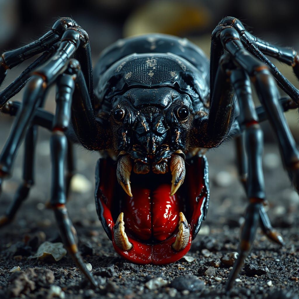 Spider Emerges from Mouth in Macabre Biological Art