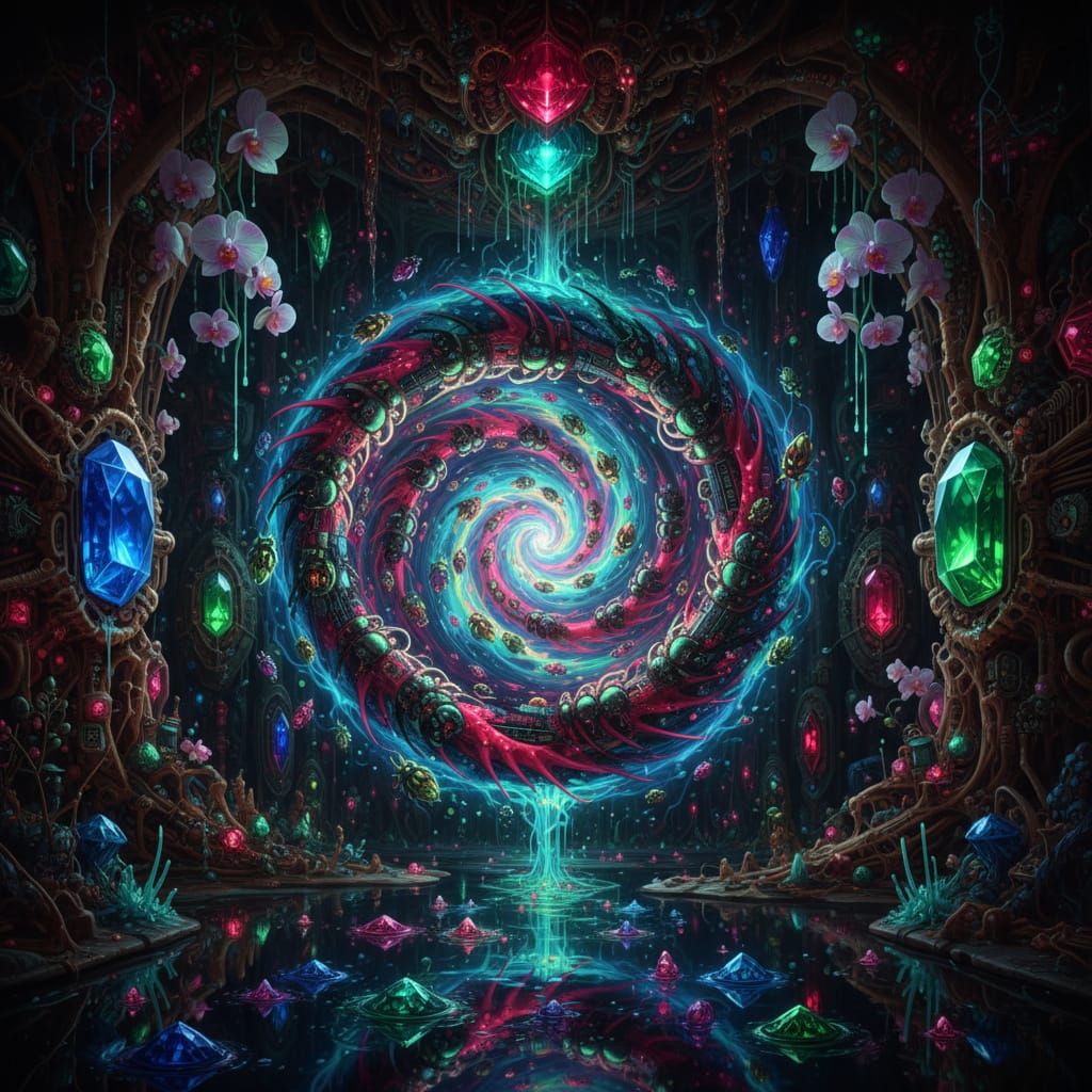 Bioluminescent Scarabs & Dragons in Cosmic Vortex