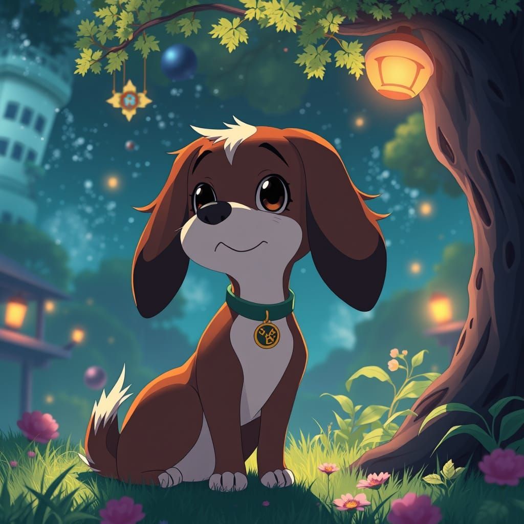 Anime-Inspired Dog in Vibrant Studio Ghibli Style