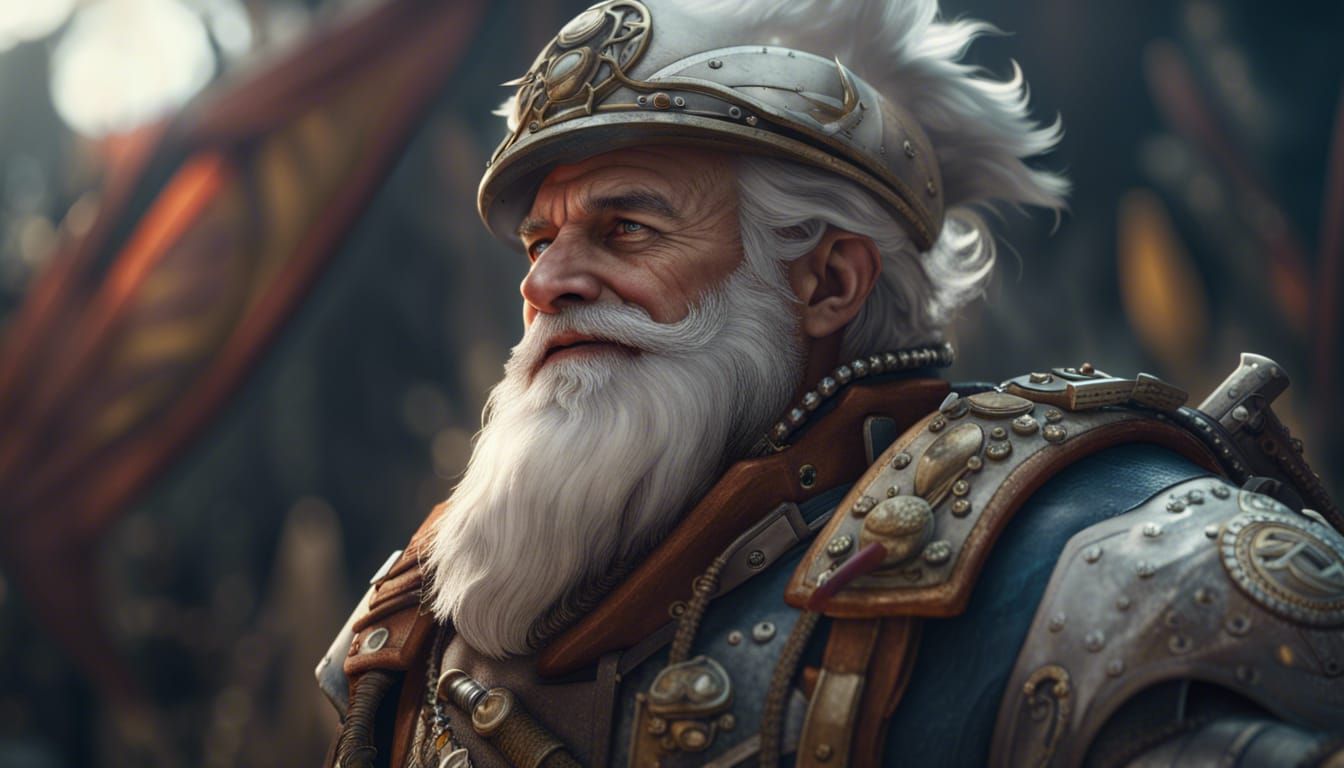 Smiling White-Bearded Soldier: Detailed Matte Painting