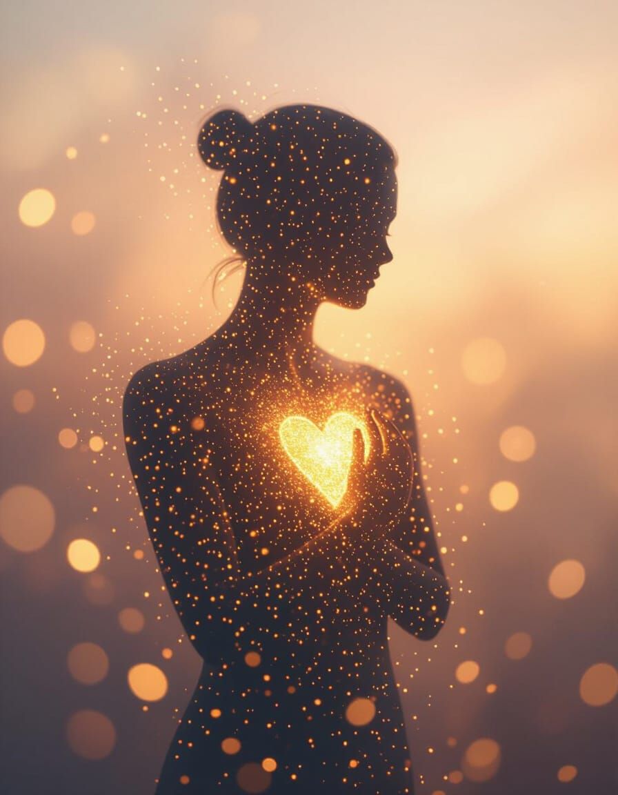 Golden Silhouette Radiating Light in Ethereal Dreamscape