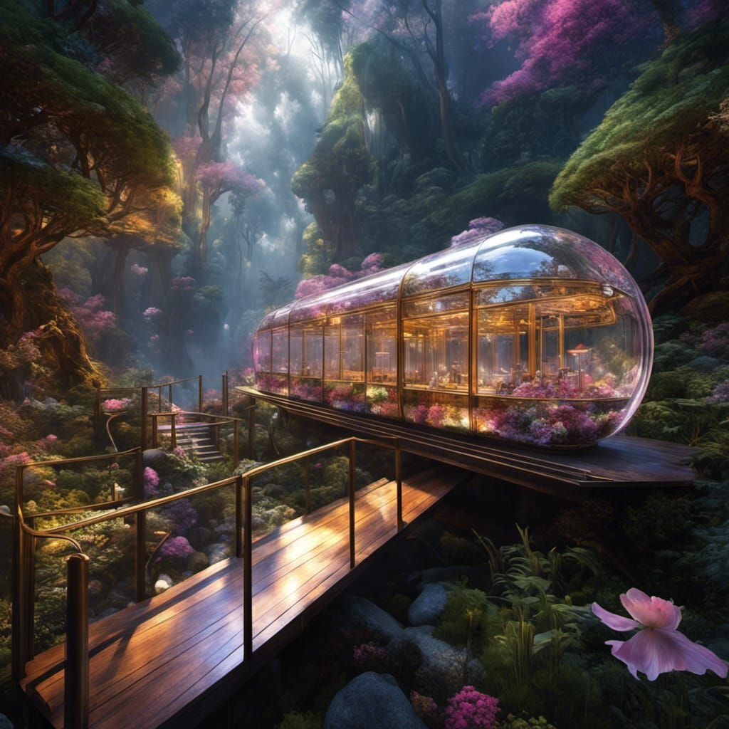 Ethereal Glass Train with Zen Garden, Steampunkcore