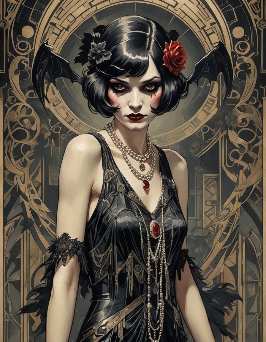Art Deco Vampire Flapper in 1920s Horror Style