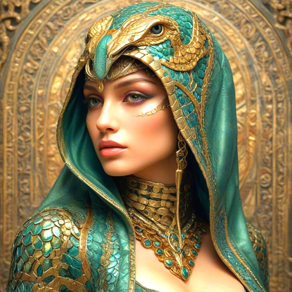 Reptile Queen in Ancient Egyptian Art Nouveau Style