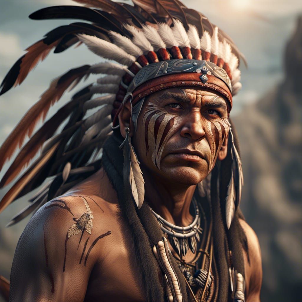 Detailed Portrait of a Native American Warrior